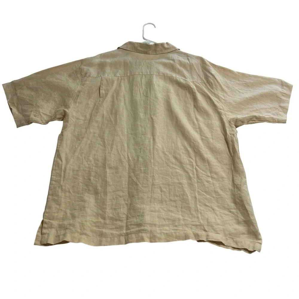 Lorenier Mens XL Yellow 100%‎ Linen Short Sleeve Pintuck Pleated Guayabera Shirt